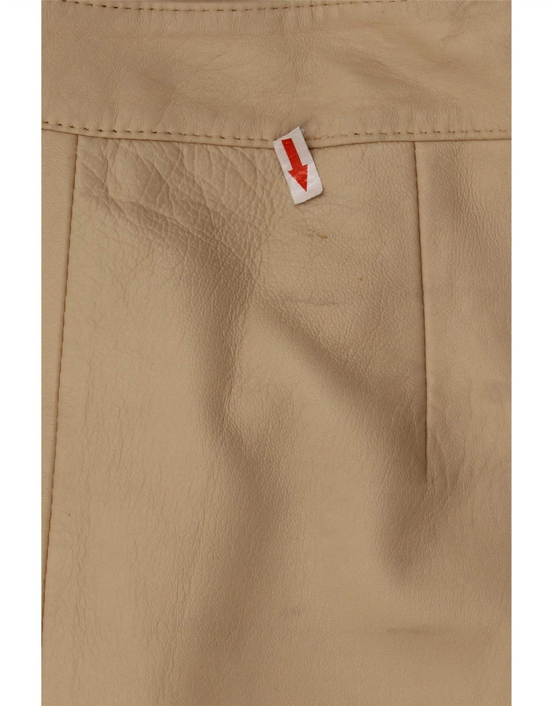 Saia de couro feminina vintage Reino Unido 12 médio W28 bege