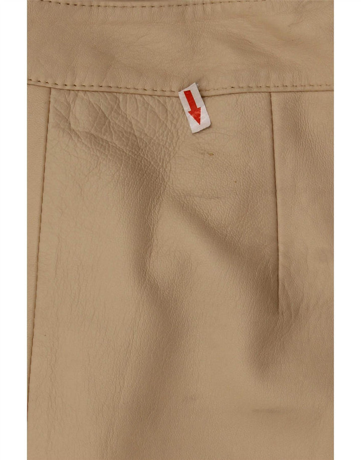Saia de couro feminina vintage Reino Unido 12 médio W28 bege