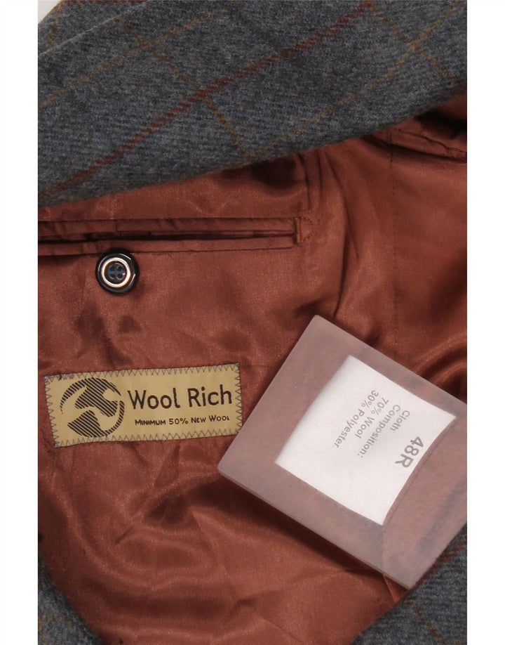 Jaqueta blazer masculina Woolrich com 2 botões Reino Unido 48 4XL lã xadrez cinza