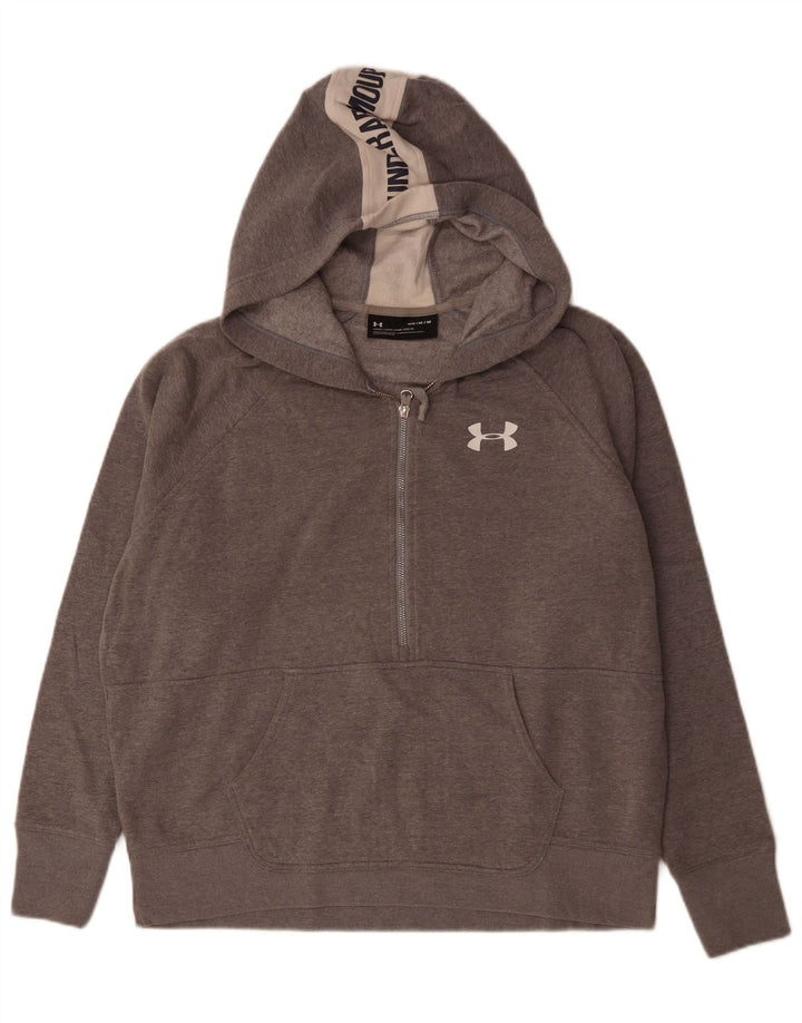 UNDER ARMOUR Suéter masculino com capuz e gola com zíper gráfico bloco colorido cinza médio