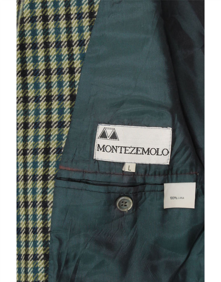 Jaqueta blazer masculina MONTEZEMOLO com 2 botões Reino Unido 40 grande lã xadrez verde
