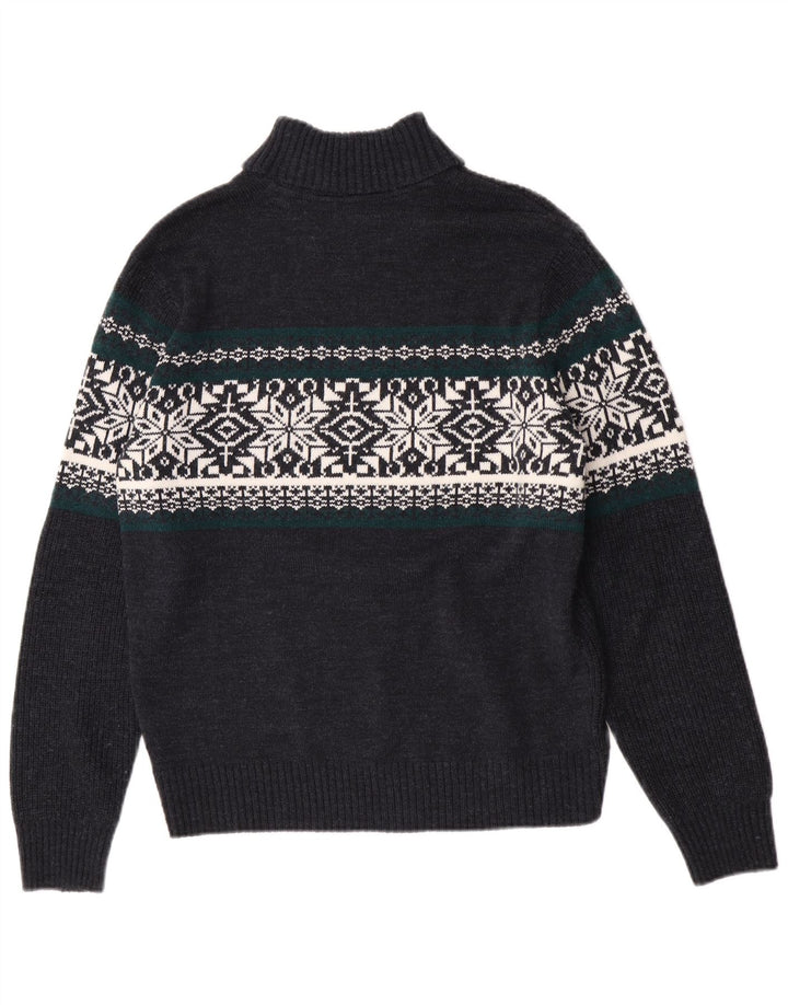 Suéter masculino Canda com gola redonda, azul marinho médio Fair Isle acrílico