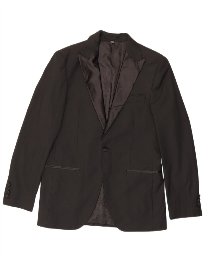 Jaqueta blazer masculina de 1 botão Marks & Spencer Reino Unido 38 poliéster preto médio