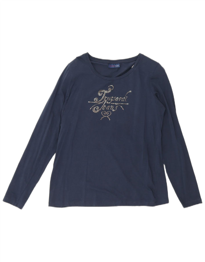 Trussardi Jeans Top gráfico feminino manga comprida Reino Unido 12 médio azul marinho