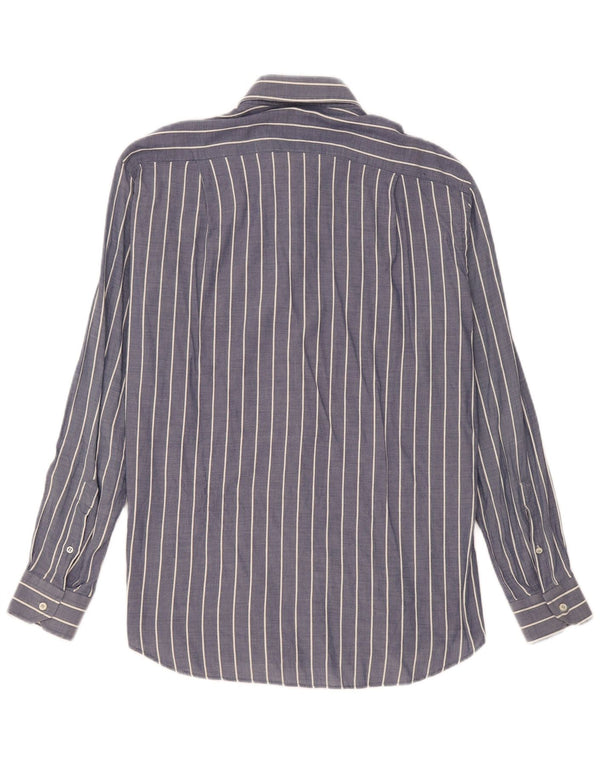 Camisa masculina Roccobarocco tamanho 40 15 3/4 algodão listrado azul marinho médio