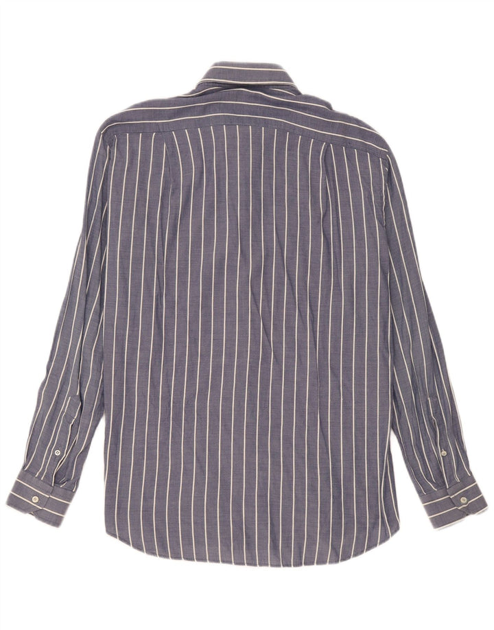 Camisa masculina Roccobarocco tamanho 40 15 3/4 algodão listrado azul marinho médio
