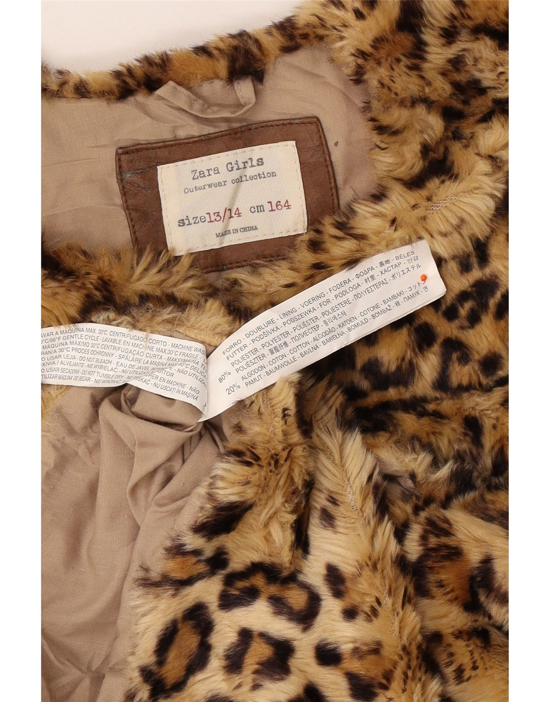 ZARA Colete de pele sintética para meninas 13-14 anos marrom estampa animal poliéster
