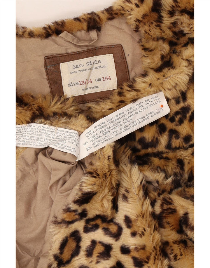 ZARA Colete de pele sintética para meninas 13-14 anos marrom estampa animal poliéster