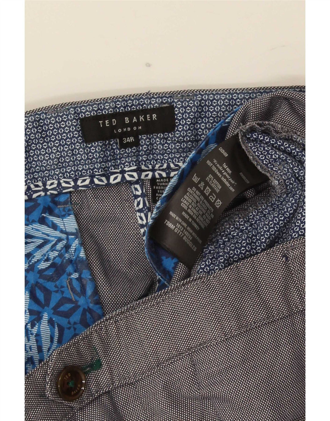 Calça masculina slim Ted Baker W34 L31 algodão cinza