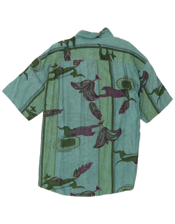 Vintage masculino abstrato Padrão camisa de manga curta XL verde viscose