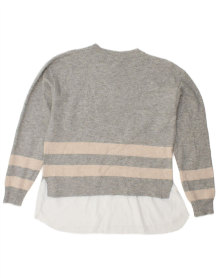 Suéter feminino M&Co com gola redonda UK 10 poliéster listrado cinza pequeno