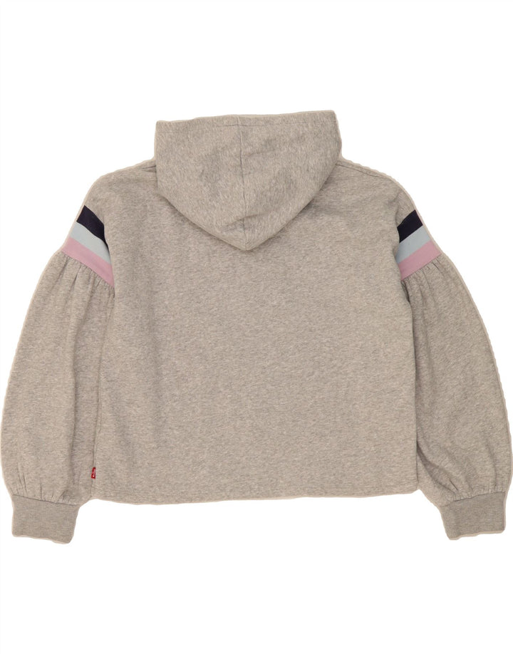 LEVI'S Girls Graphic Hoodie Jumper 13-14 Years Grey Colourblock Cotton Vintage Levi's and Second-Hand Levi's from Messina Hembry 