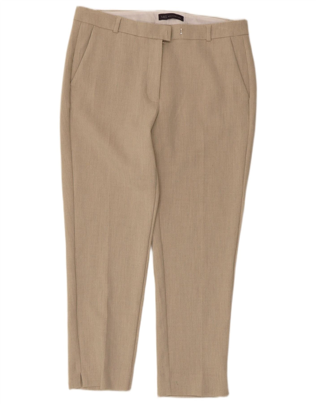 Calças cortadas femininas Marks & Spencer UK 12 médio W32 L25 bege