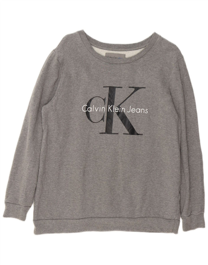 Moletom feminino Calvin Klein Jeans Jumper UK 14 cinza médio manchado