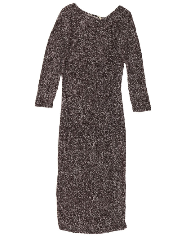 Vestido bodycon feminino de manga comprida Oasis Reino Unido 6 XS cinza com estampa animal viscose