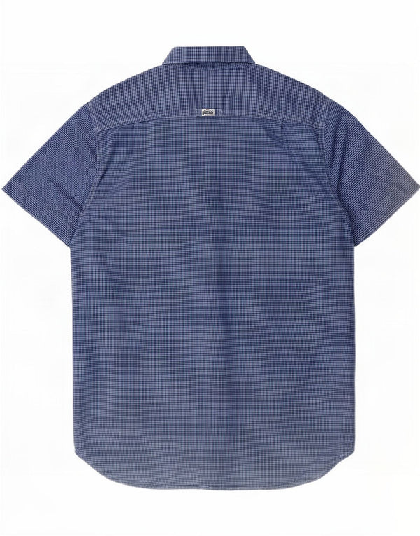 Camisa masculina Superdry de manga curta XL azul algodão guingão