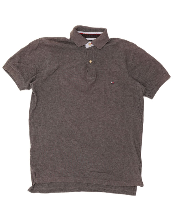 Camisa polo masculina Tommy Hilfiger pequena algodão cinza