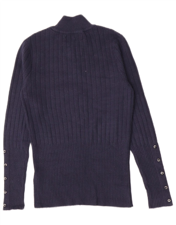Suéter feminino Marks & Spencer com gola tartaruga Reino Unido 10 pequeno azul marinho