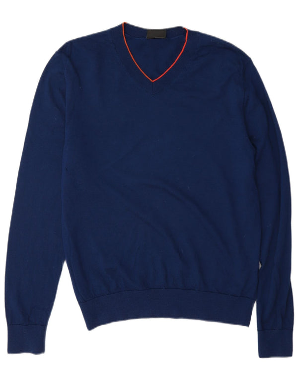 Suéter masculino Paul Smith com decote em V de lã azul marinho médio