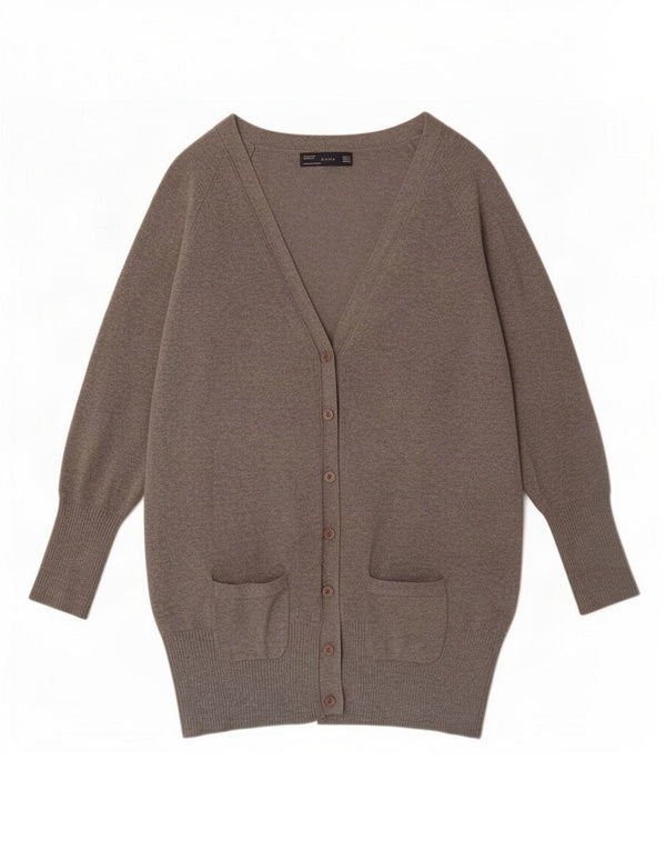 Suéter cardigã feminino Zara Longline Reino Unido 10 pequeno algodão cinza