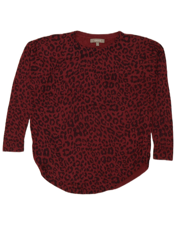 Suéter feminino Oasis com gola canoa e estampa animal UK 14 médio Borgonha