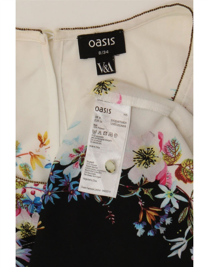 Blusa feminina sem mangas Oasis UK 8 poliéster floral branco pequeno