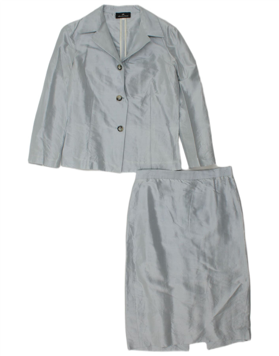 Conjunto de saia feminina Alberto Biani com 3 botões e 2 peças IT 42 médio W26 seda azul