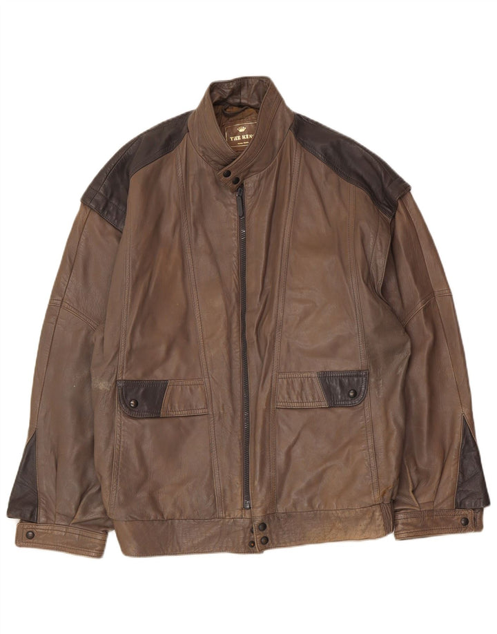 Jaqueta de couro masculina vintage IT 48 couro colorblock marrom médio
