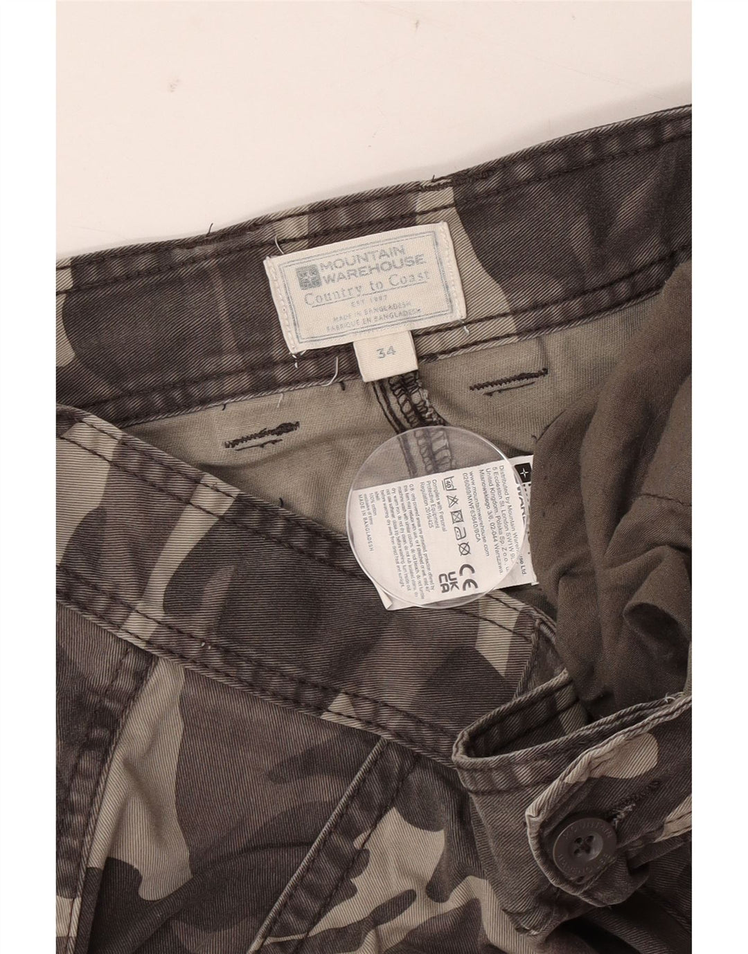 Shorts cargo masculino Mountain Warehouse W34 grande algodão camuflado cinza