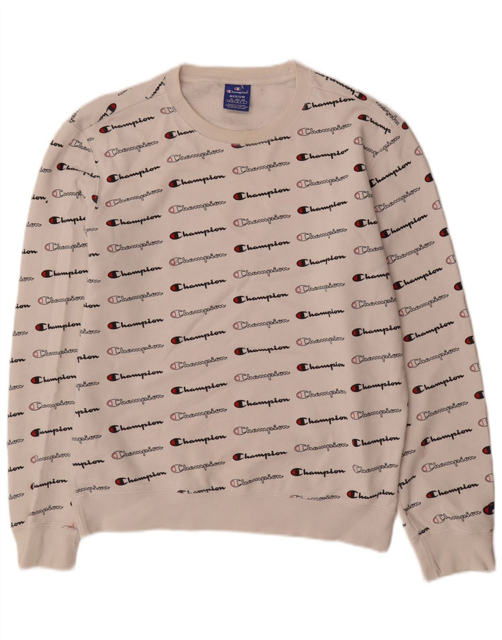 Champion masculino gráfico moletom jumper médio algodão branco
