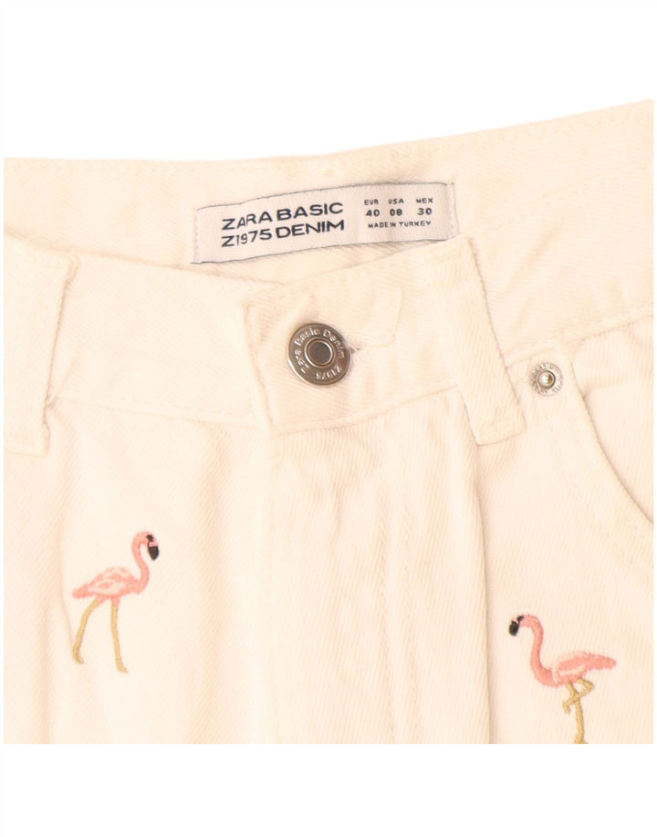 Zara Shorts jeans feminino com padrão abstrato UE 40 médio W28 branco