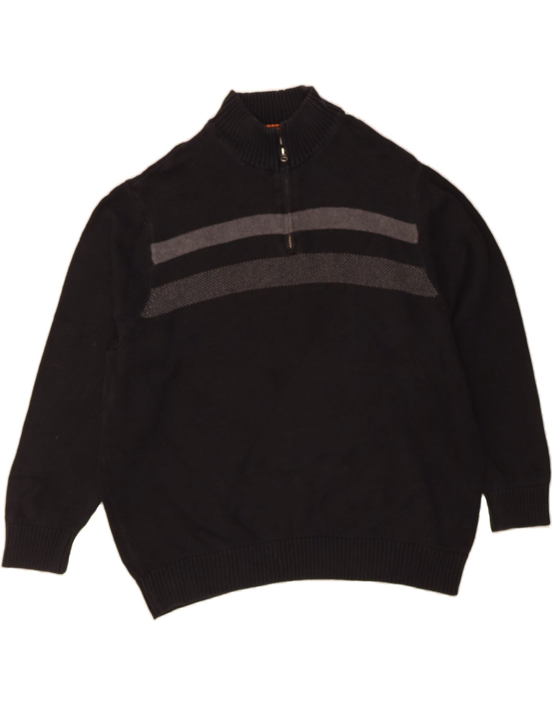 DOCKERS Mens Zip Neck Jumper Sweater 2XL Black Striped Cotton Vintage Dockers and Second-Hand Dockers from Messina Hembry 