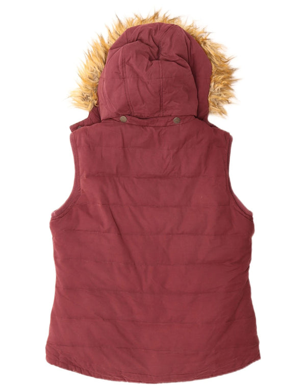 Colete acolchoado com capuz feminino Fat Face UK 12 algodão marrom médio