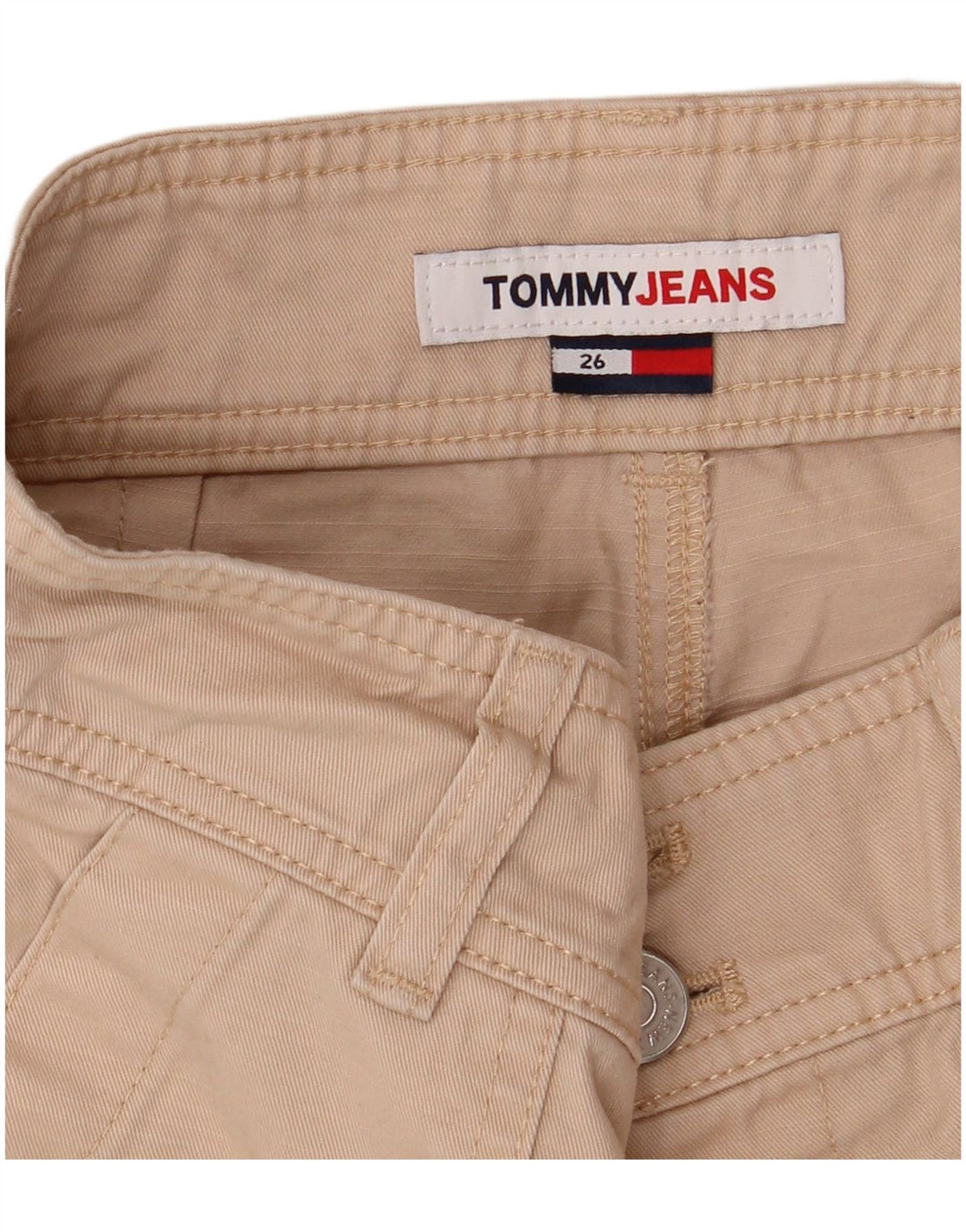 Shorts cargo feminino Tommy Hilfiger cintura alta W26 pequeno bege