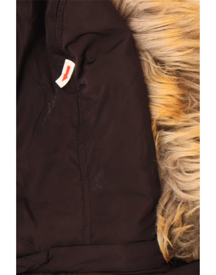Jaqueta acolchoada feminina com capuz Topshop UK 4 XS poliéster preto