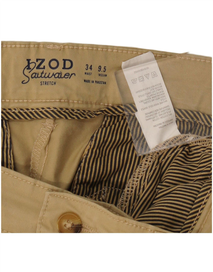 IZOD Mens Stretch Chino Shorts W34 Grande Algodão Bege