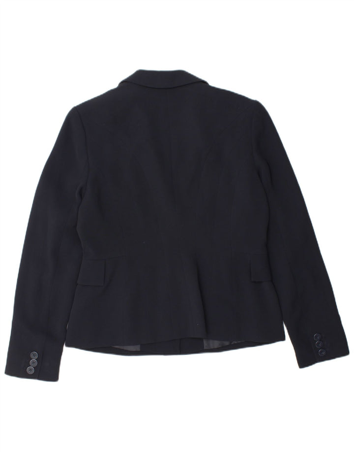 Jaqueta blazer feminina de 2 botões HOBBS Reino Unido 12 poliéster azul marinho médio
