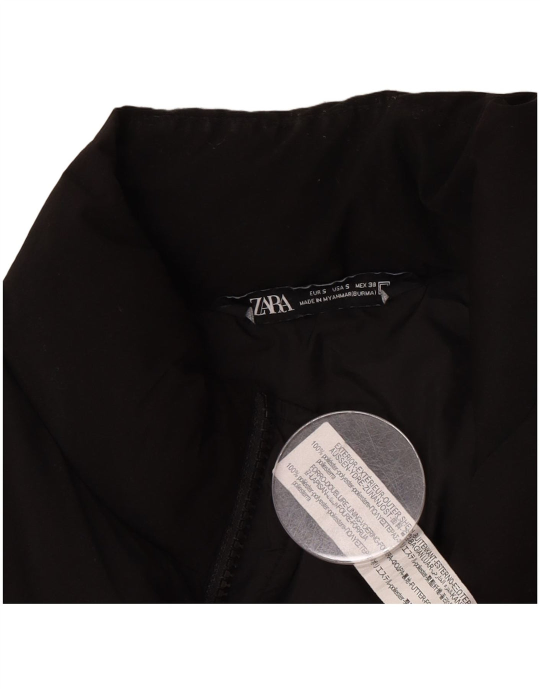 Zara Colete acolchoado masculino UK 36 pequeno poliéster preto