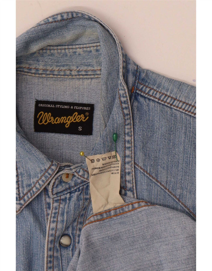 Camisa Wrangler masculina sem mangas jeans pequena azul algodão