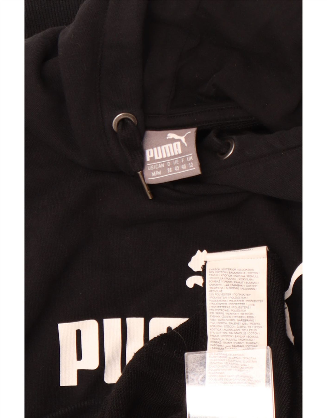 PUMA feminino gráfico moletom com capuz UK 12 médio algodão preto