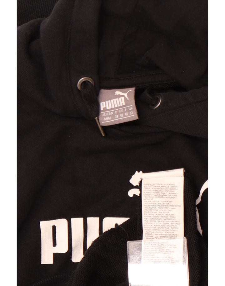 PUMA feminino gráfico moletom com capuz UK 12 médio algodão preto