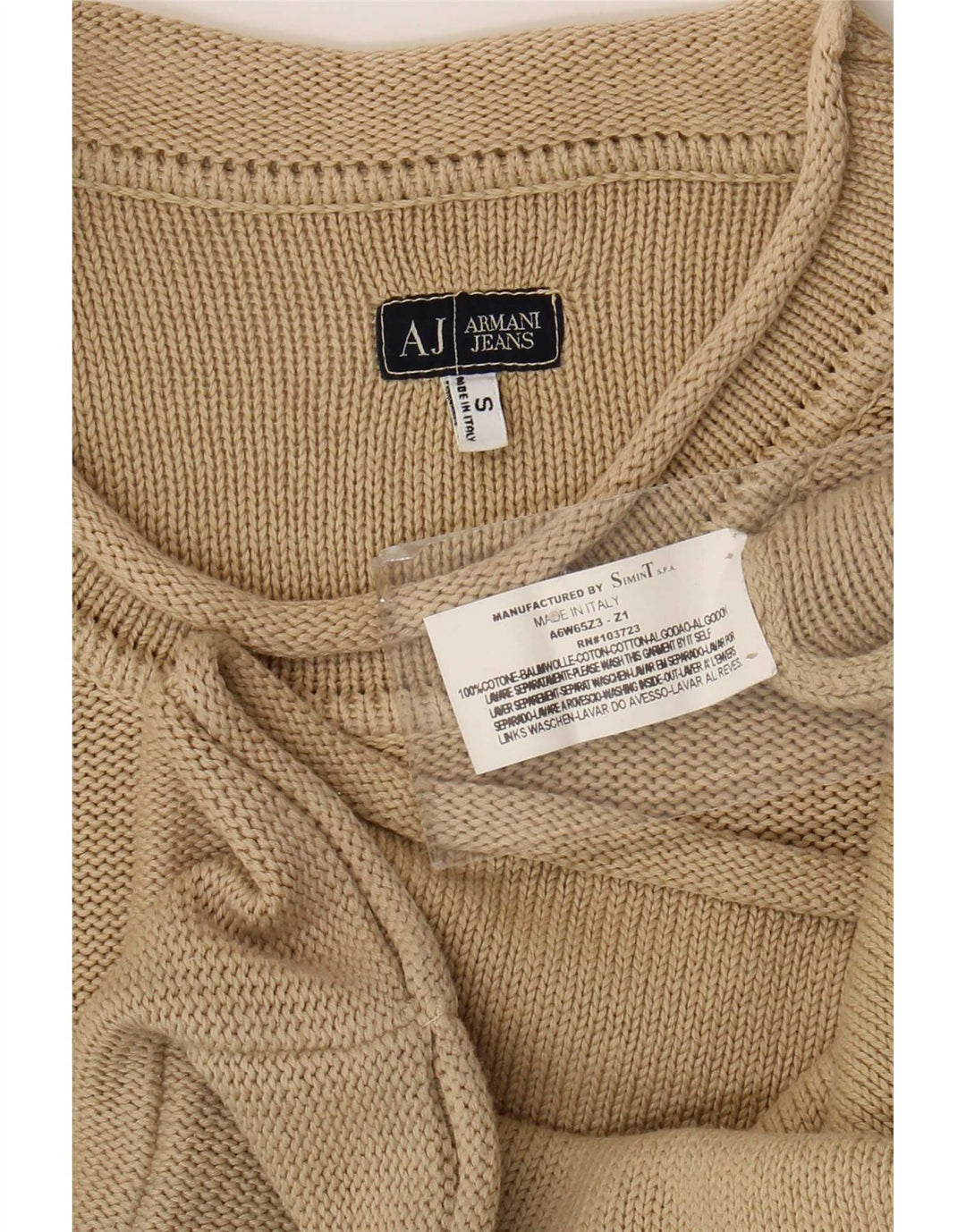 Suéter masculino Armani Jeans com gola redonda e algodão bege pequeno
