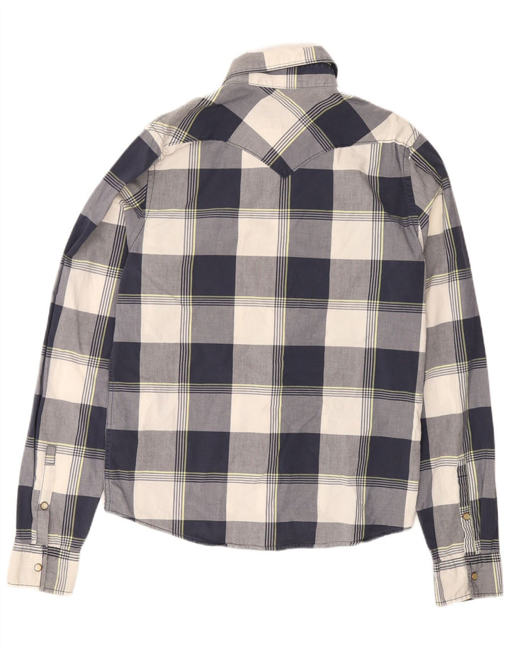 Camisa masculina HOLLISTER de algodão xadrez azul marinho médio