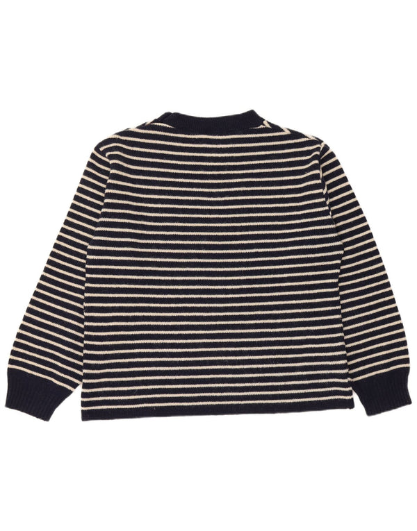 Suéter feminino vintage com gola redonda e botão UK 14 médio azul marinho náutico