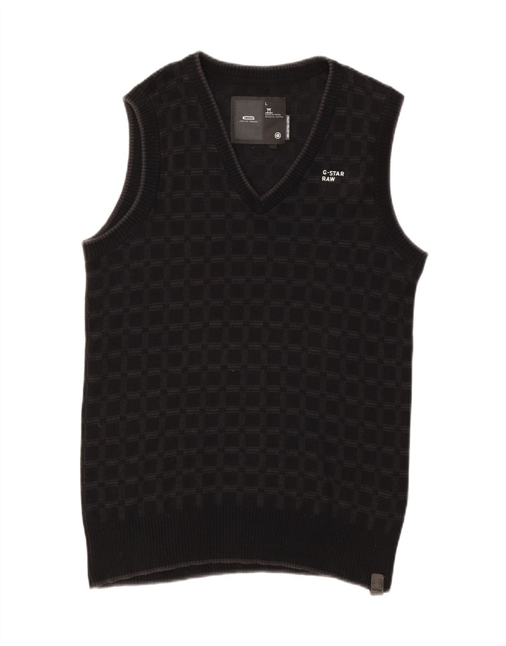 G-STAR Mens Vest Tank Top Large Black Check Cotton Vintage G-Star and Second-Hand G-Star from Messina Hembry 