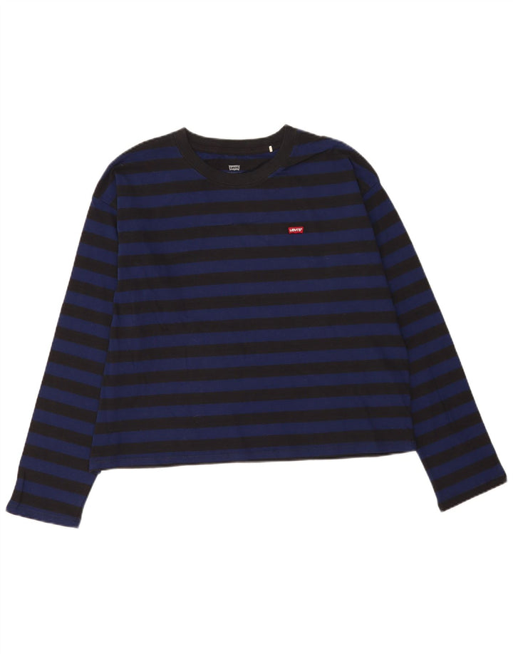 Levi's Womens Oversized Top Manga Longa UK 14 Médio Azul Marinho Listrado