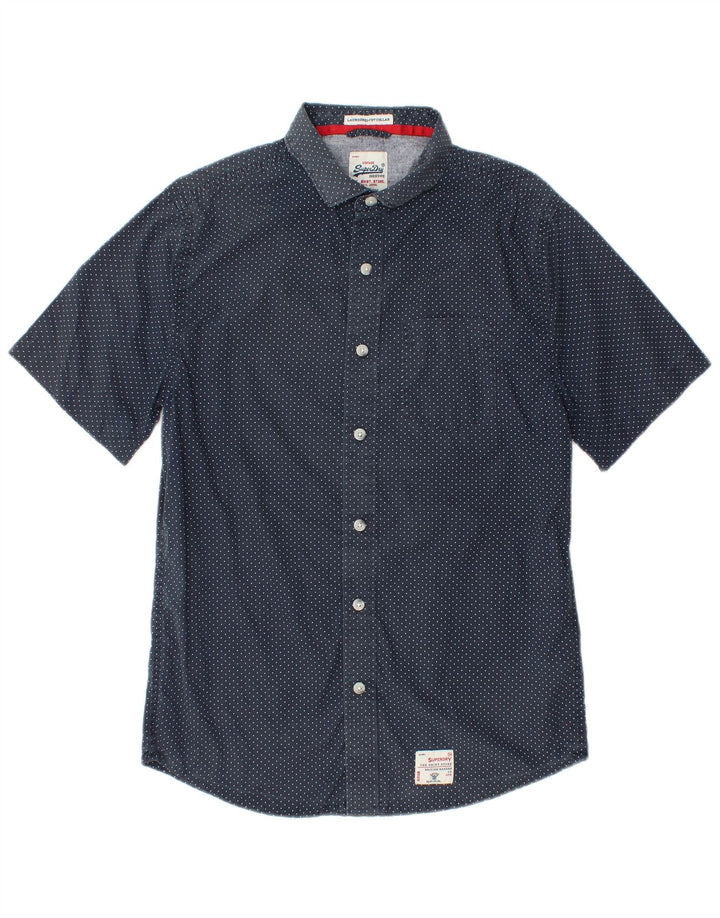 Camisa masculina Superdry de manga curta grande algodão manchado azul marinho