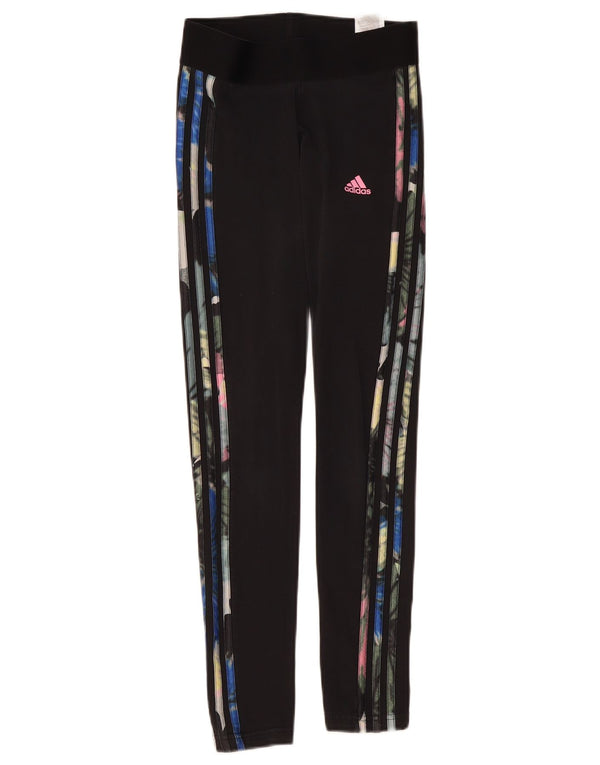 Leggings Adidas Mulher UK 4/6 XS Preto Floral Algodão