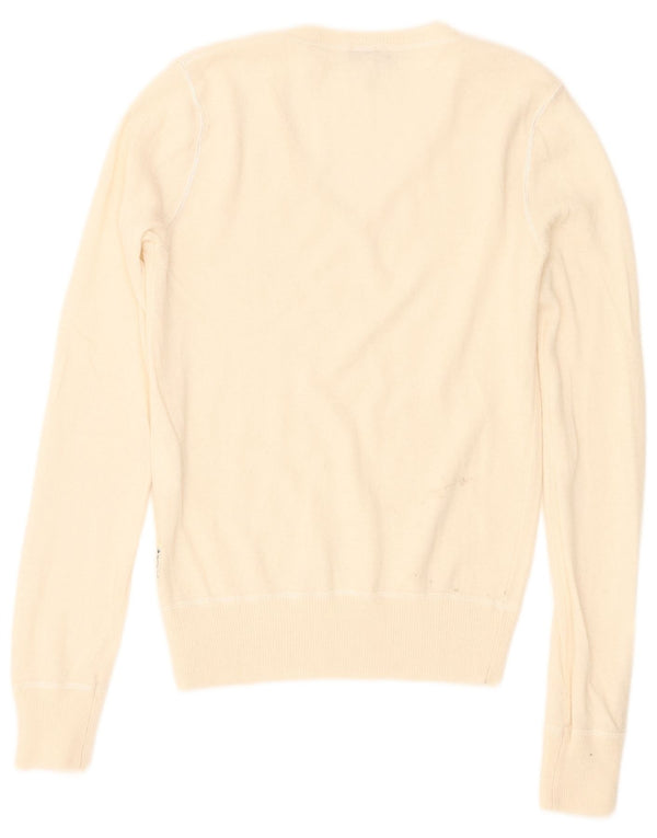 Suéter feminino Armani Jeans com decote em V UK 4 XS off white viscose