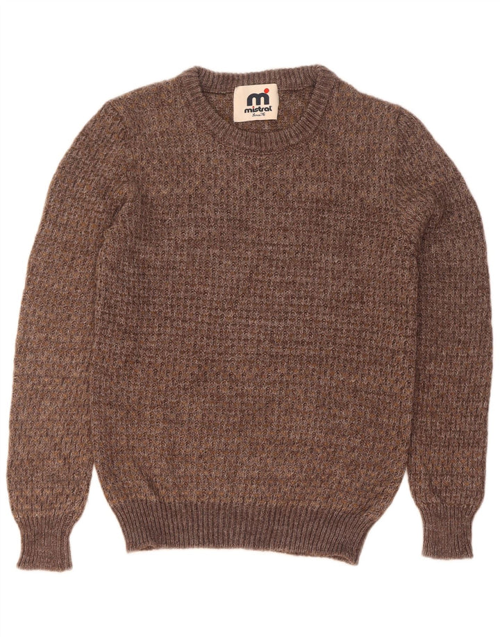 Suéter masculino Mistral com gola redonda, grande lã marrom